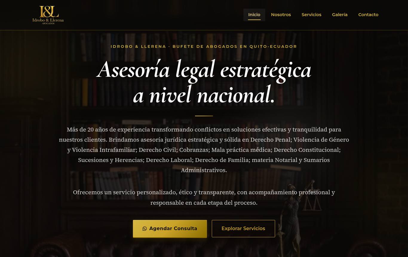 Vista previa del sitio de Idrobo & Llerena Abogados