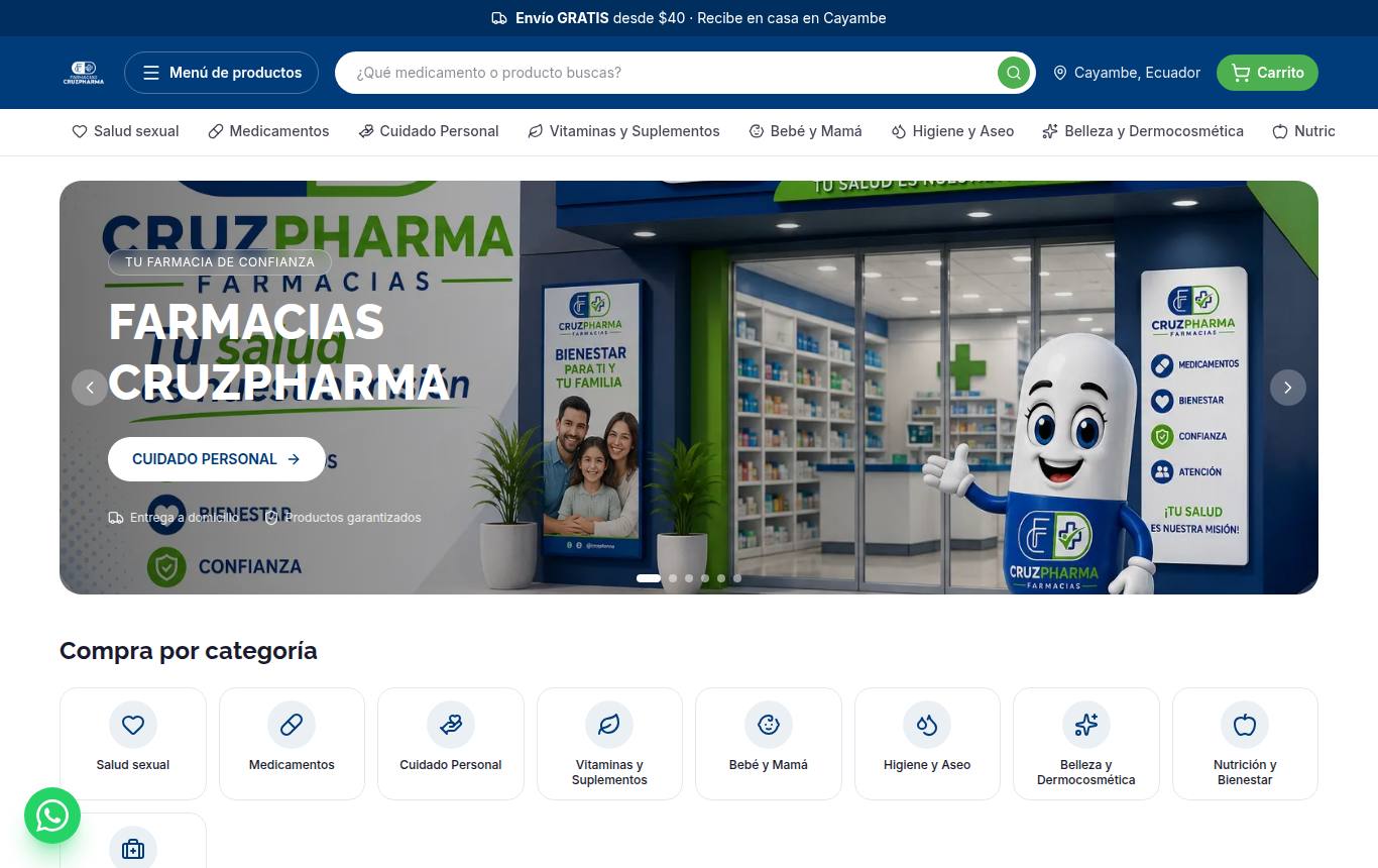 Vista previa del sitio de Farmacias Cruz Pharma