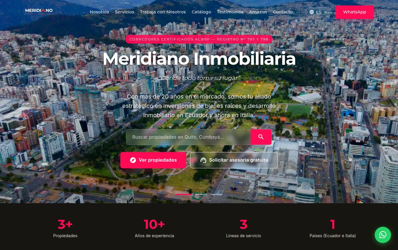 Vista previa del sitio de Meridiano Inmobiliaria