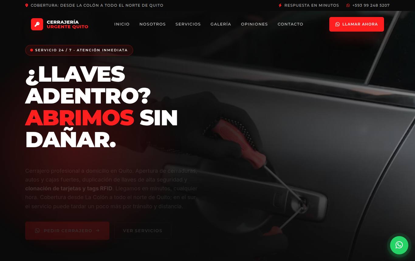 Vista previa del sitio de Cerrajería Urgente Quito