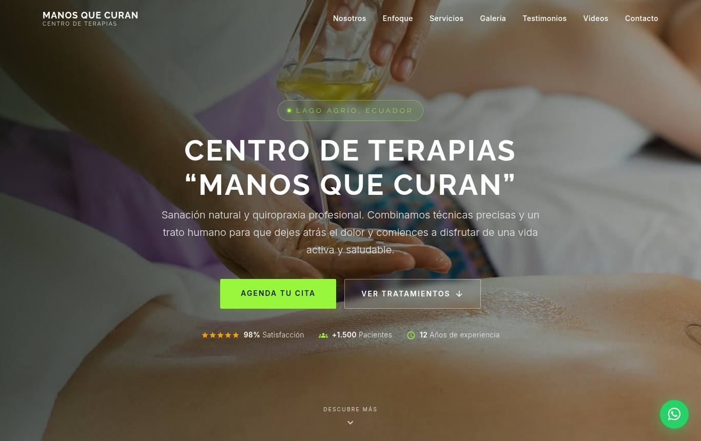 Vista previa del sitio de Centro de Terapias Manos que Curan
