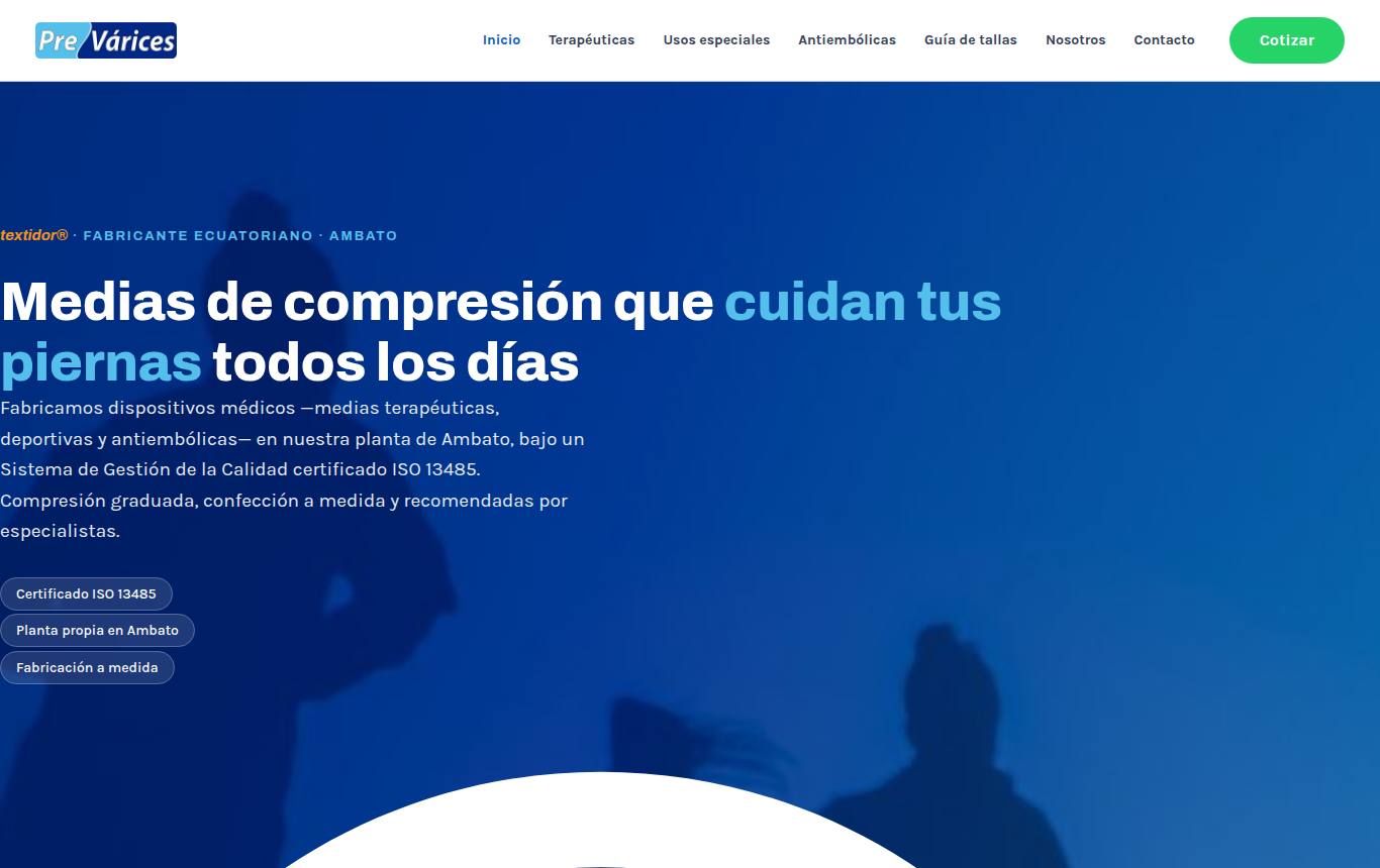 Vista previa del sitio de Textidor PreVárices