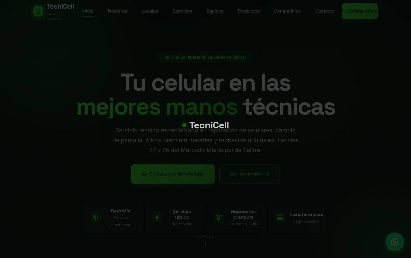 Vista previa del sitio de TecniCell