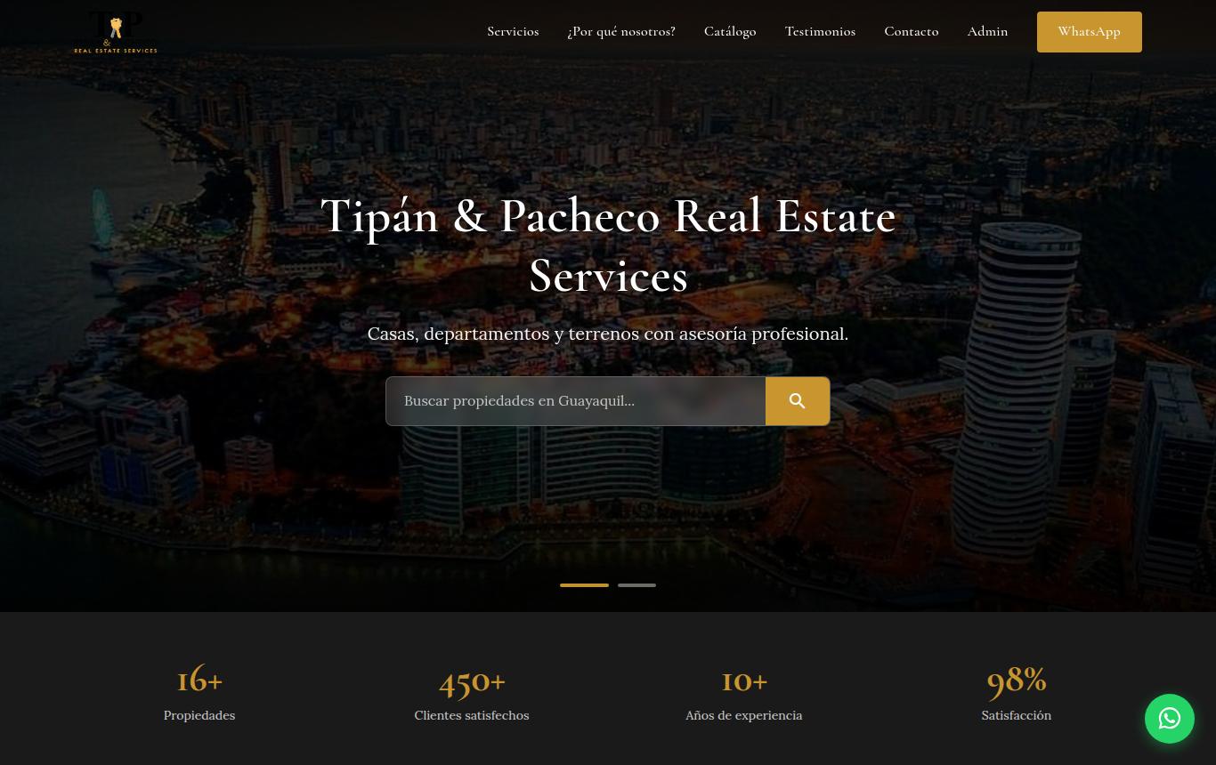 Vista previa del sitio de Tipán & Pacheco Real Estate Services